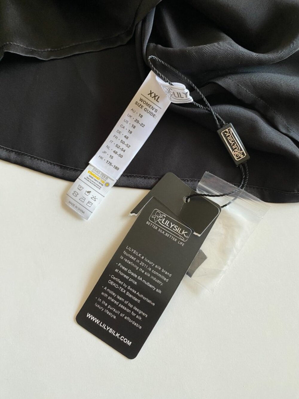 NWT LilySilk 100% Mulberry Silk and Lace V-Neck Black Tank Top Size XXL - Picture 2 of 6